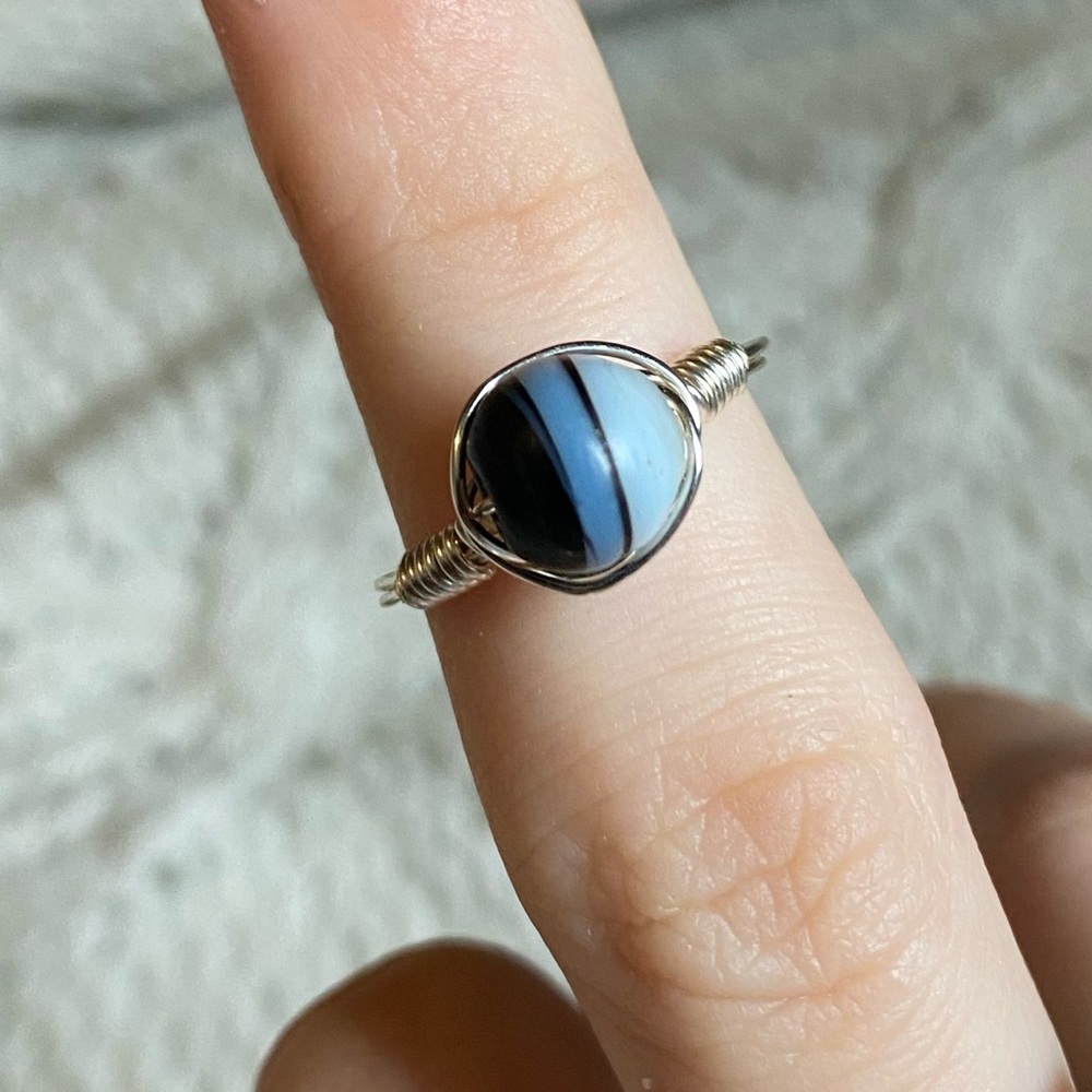 Wire wrapped bead ring.